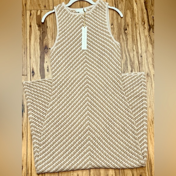 NWT House of Harlow 1960 Crochet Tan Cream Chevron Maxi Dress Size L - Picture 1 of 9